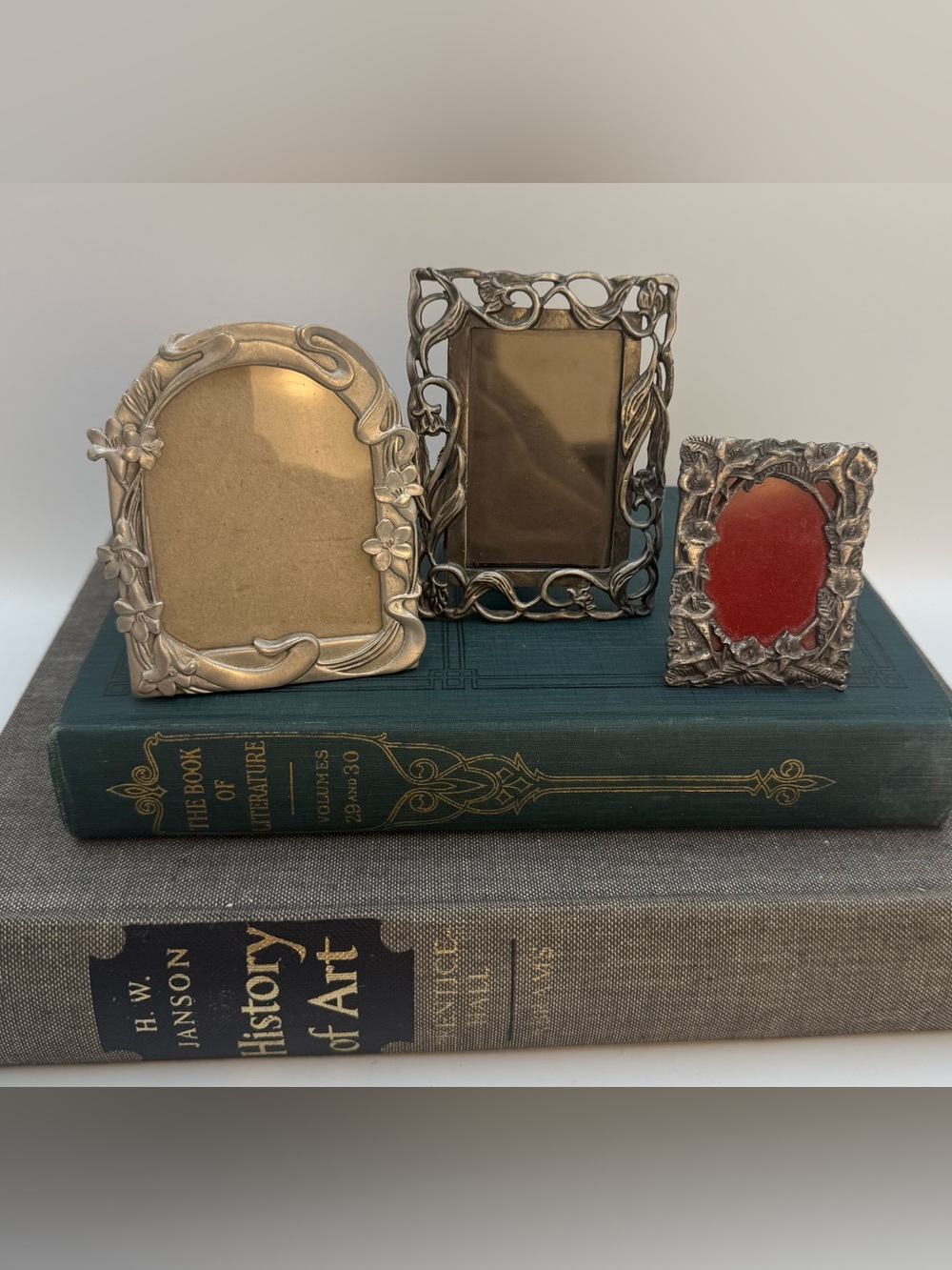 Lot Of 3 Vintage Mini Silver Tone Metal Frames Floral Theme